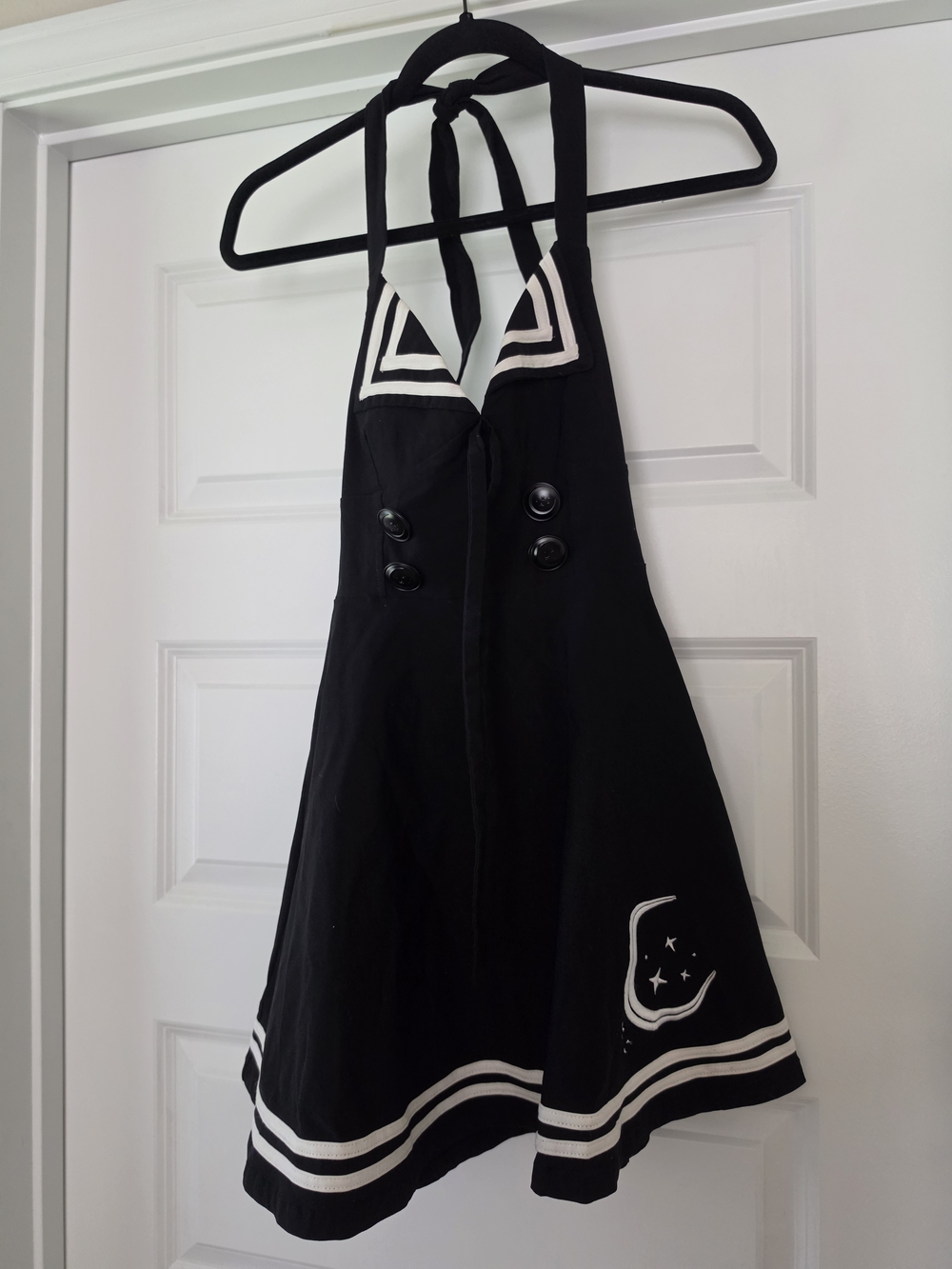 Killstar Black Sailor Halter Dress with Moon Embroidery